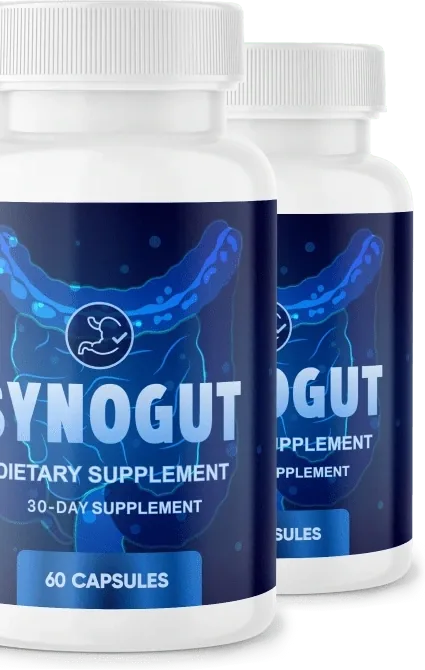 White and green SynoGut bottle standing upright