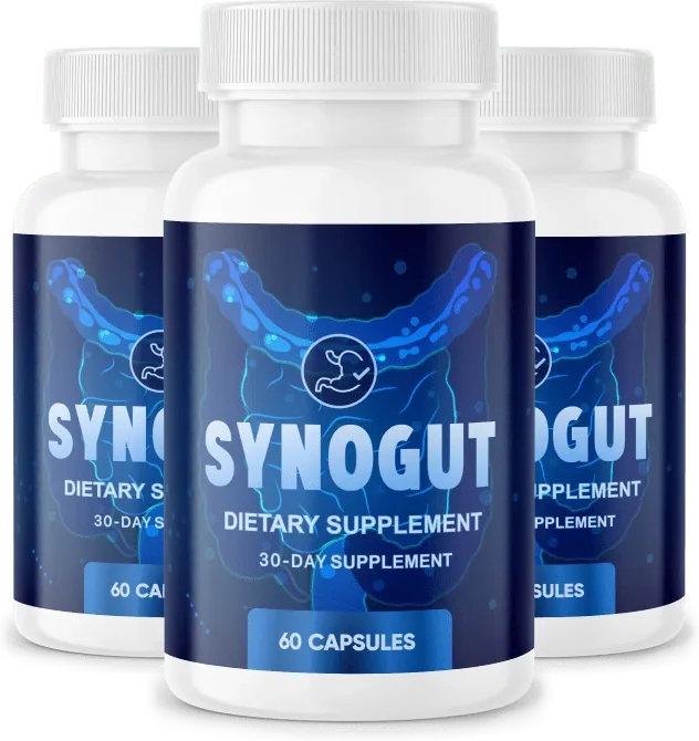 Three bottles of SynoGut capsules